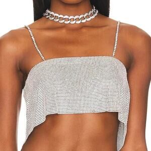 Camila Coelho Noemi Silver Rhinestone Crystal Crop Top M L $ Revolve